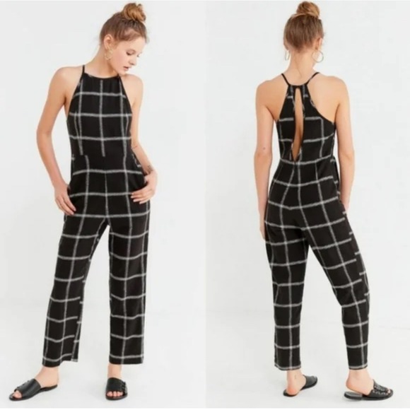 Urban Outfitters Pants - Urban Outfitters Black White Grid Plaid Halter Backless‎ Jumpsuit Women's Size 0